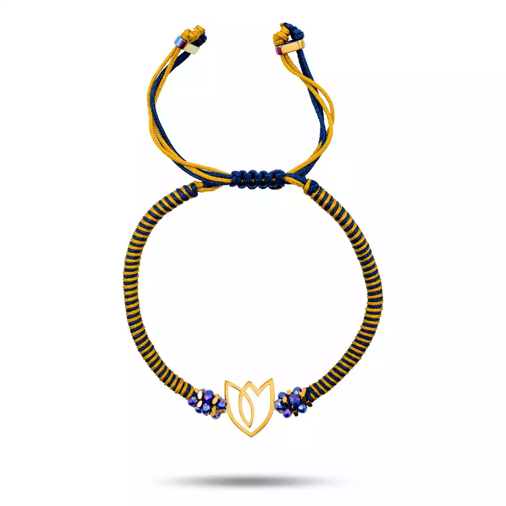 دستبند طلا بافت لوله ای گل لاله