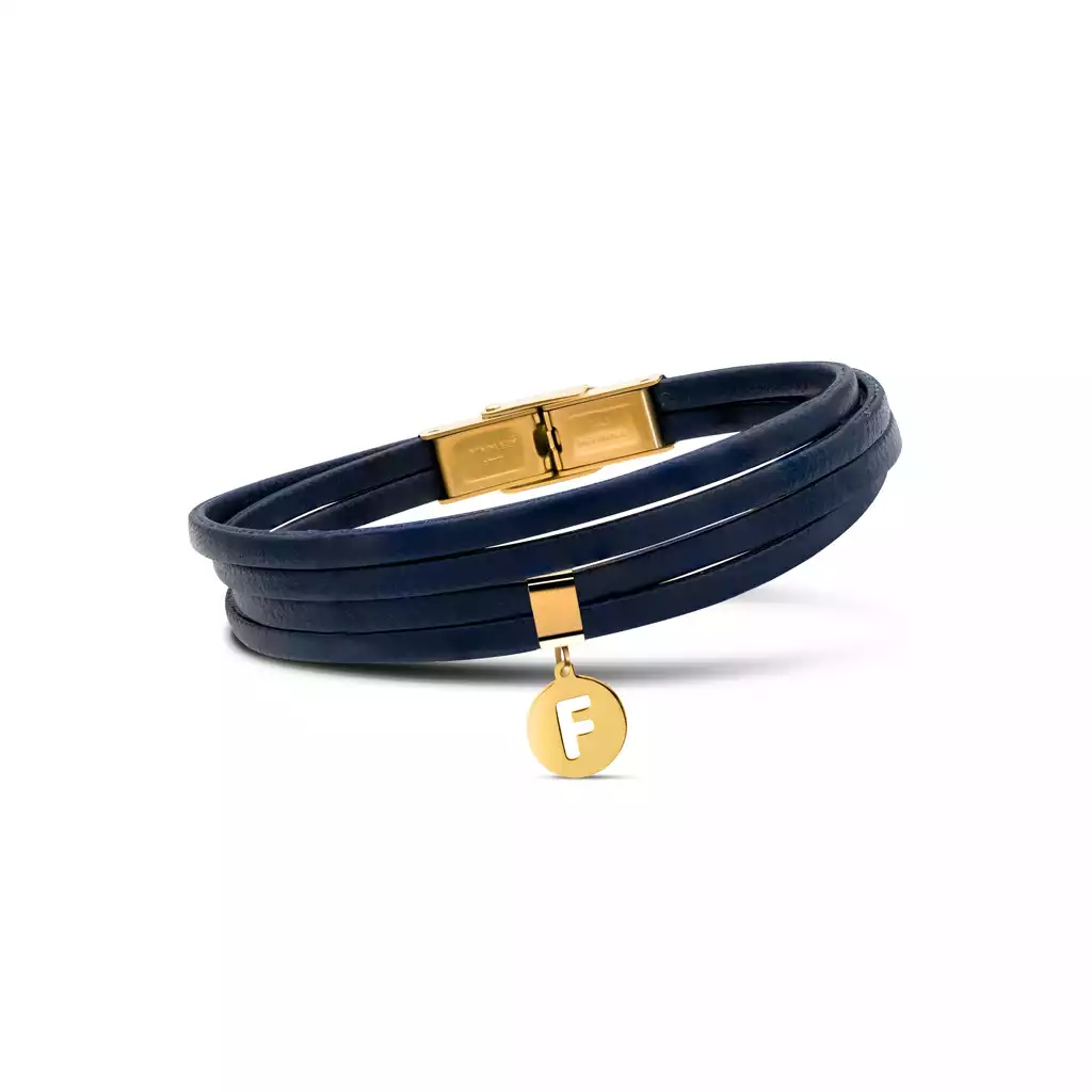 دستبند چرم و طلا حروف F