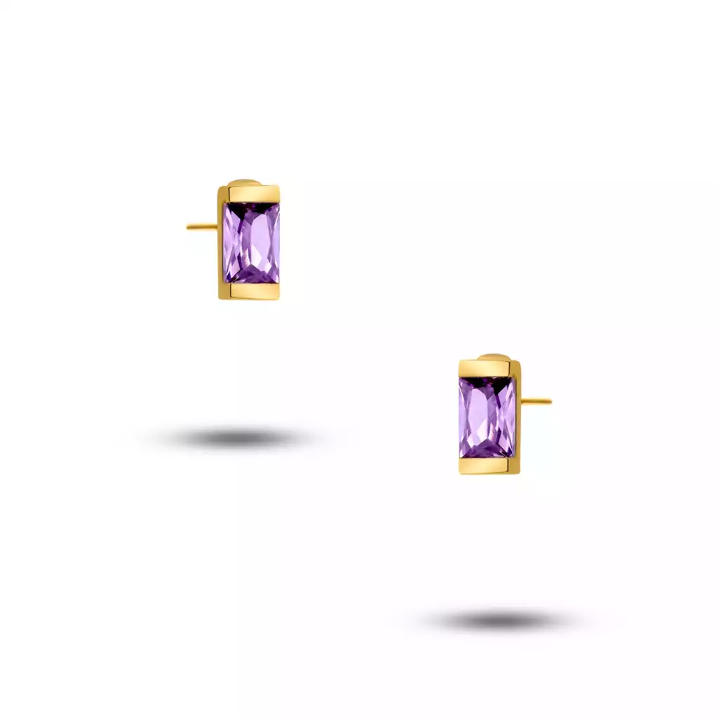 گوشواره طلا سنگ باگت بنفش