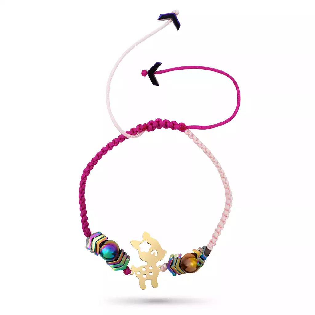 دستبند طلا بافت و سنگ آهو