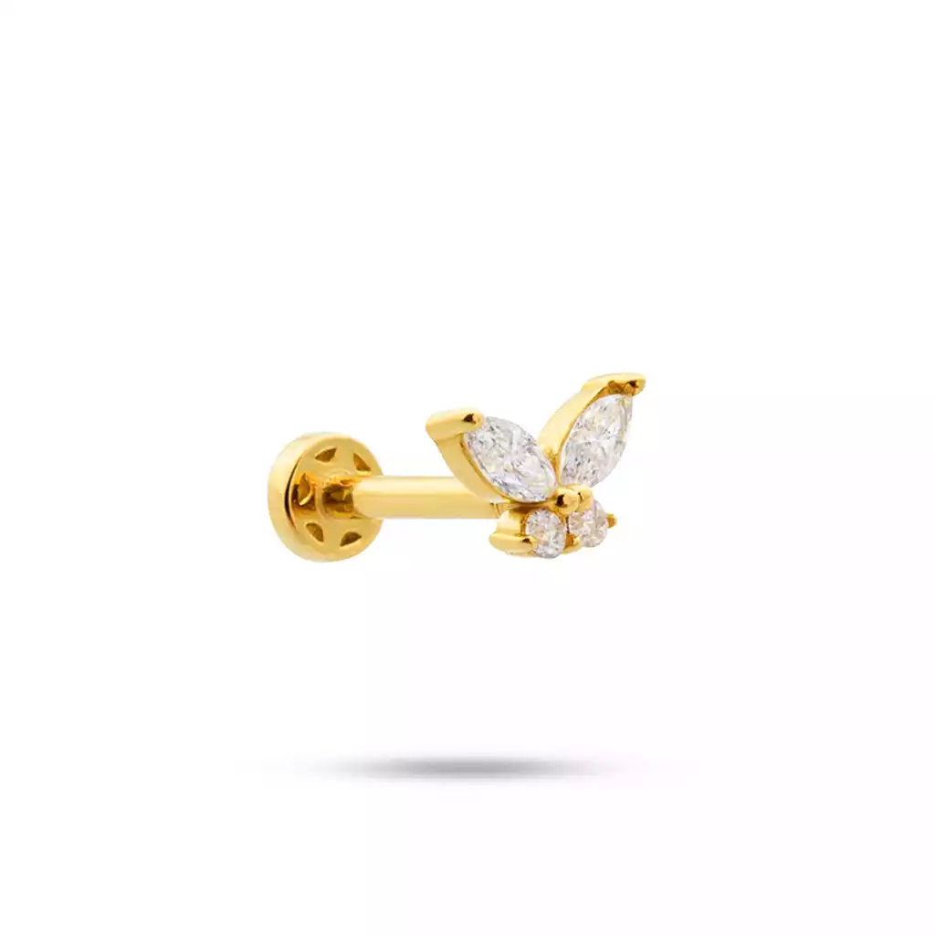 پیرسینگ طلا پروانه با نگین