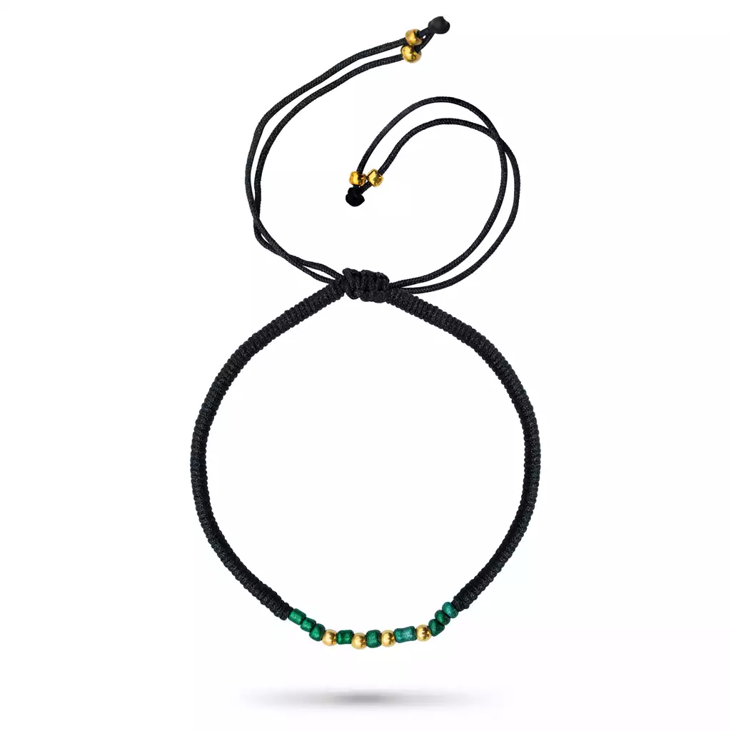 دستبند طلا بافت و مهره سبز