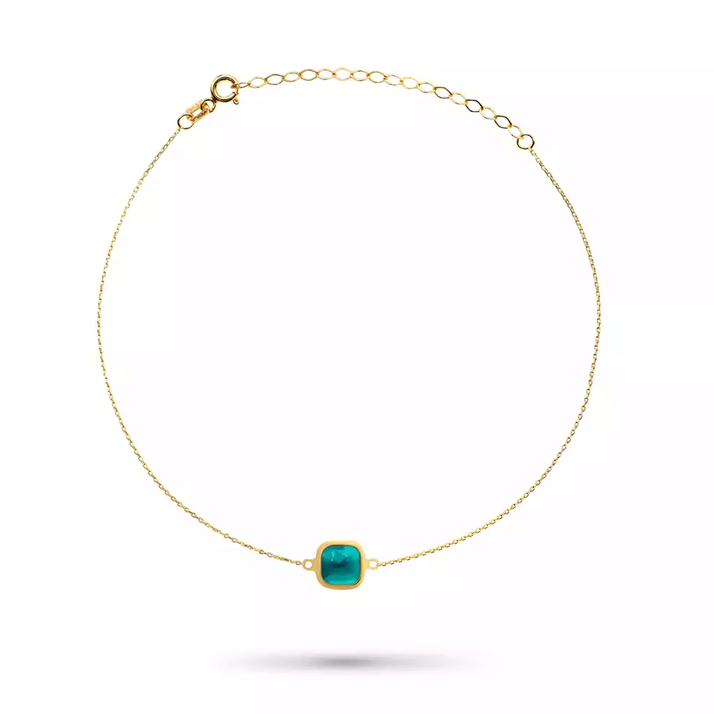 دستبند طلا مربع سبز آبی