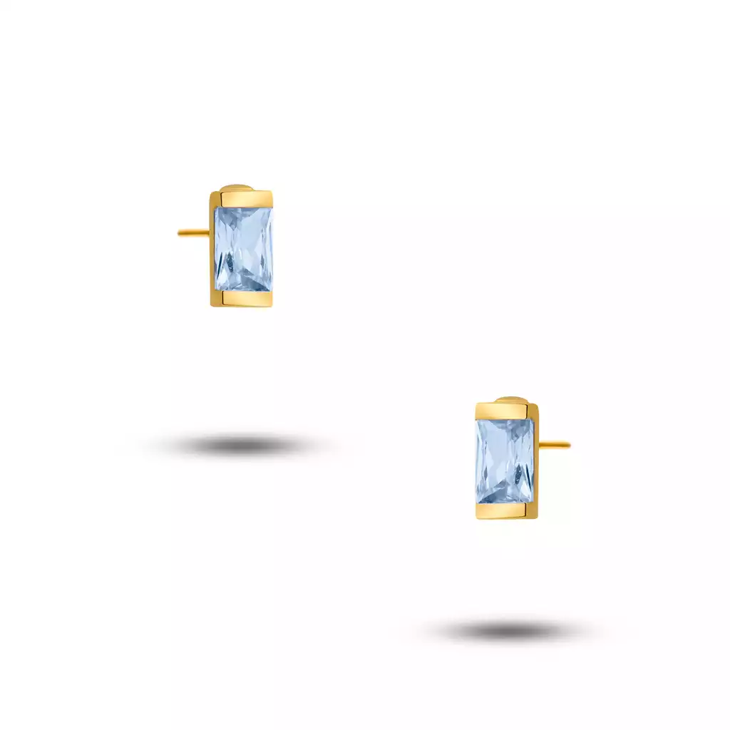 گوشواره طلا میخی نگین باگت آبی