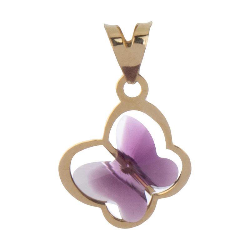 آویز طلا زنانه 18 عیار مدل  پروانهMM1035 با سنگ سواروسکی سرخابی