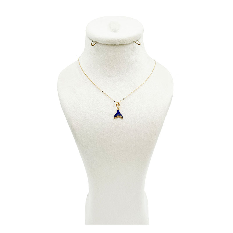 آویز طلا زنانه مدل دم وال مینیمال آبی