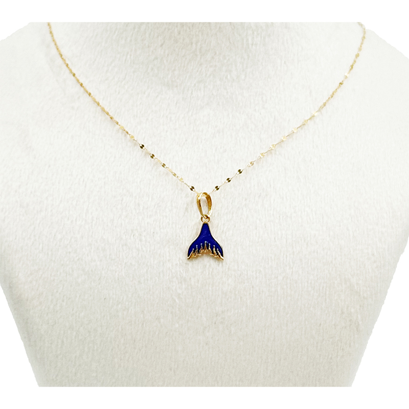 آویز طلا زنانه مدل دم وال مینیمال آبی