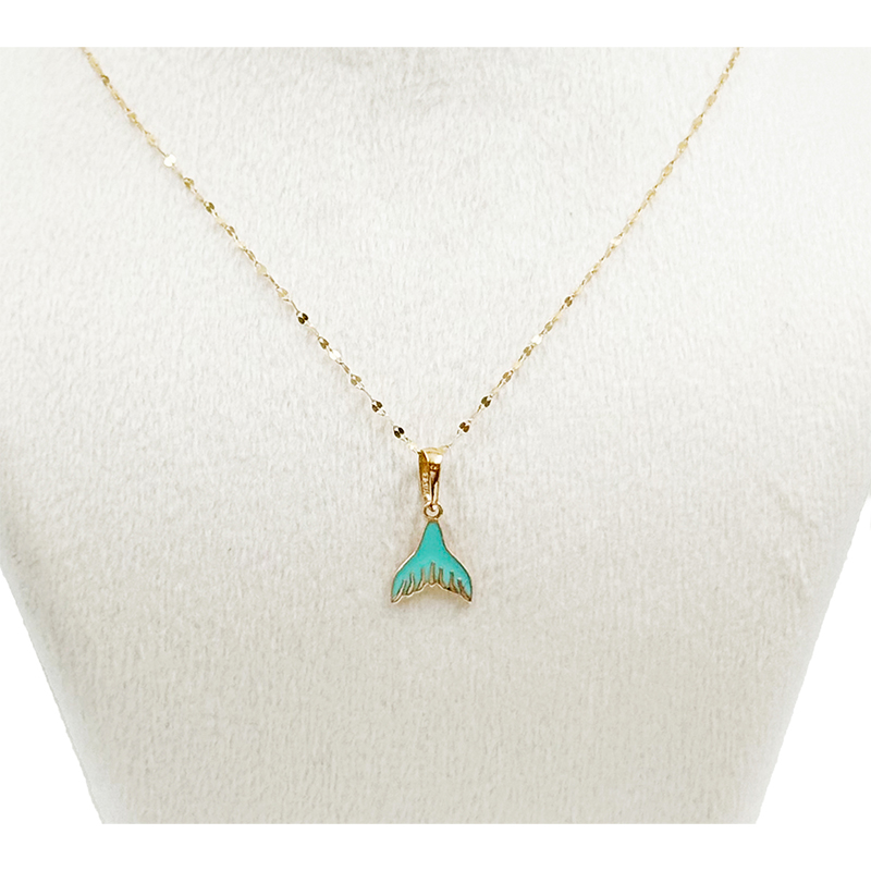 آویز طلا زنانه مدل دم وال مینیمال فیروزه ای