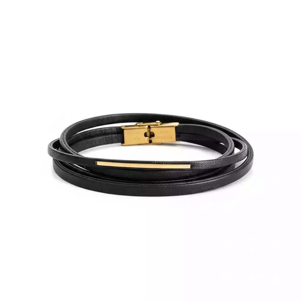 دستبند چرم  طلا خط چهار ردیف