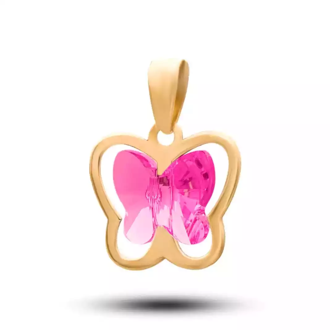 آویز طلا  پروانه سواروسکی سرخابی