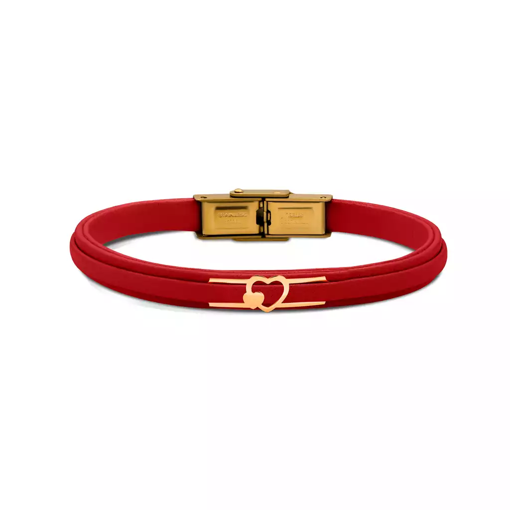 دستبند طلا چرم طرح قلب دوتایی