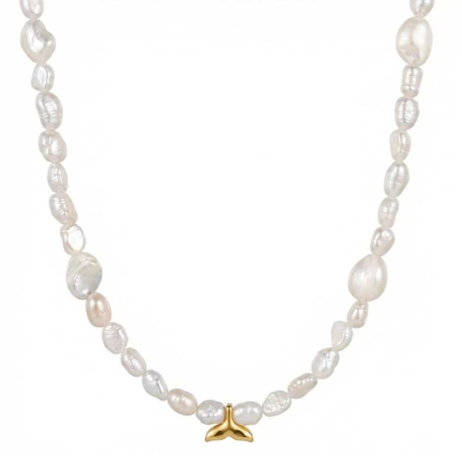 گردنبند طلا 18 عیار زنانه با زنجیر مروارید مدل وال