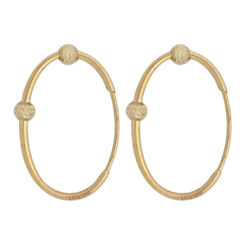 گوشواره حلقه‌ای طلا کم اجرت 18 عیار زنانه ناریا مدل سه وجهی 2 گوی کد F26